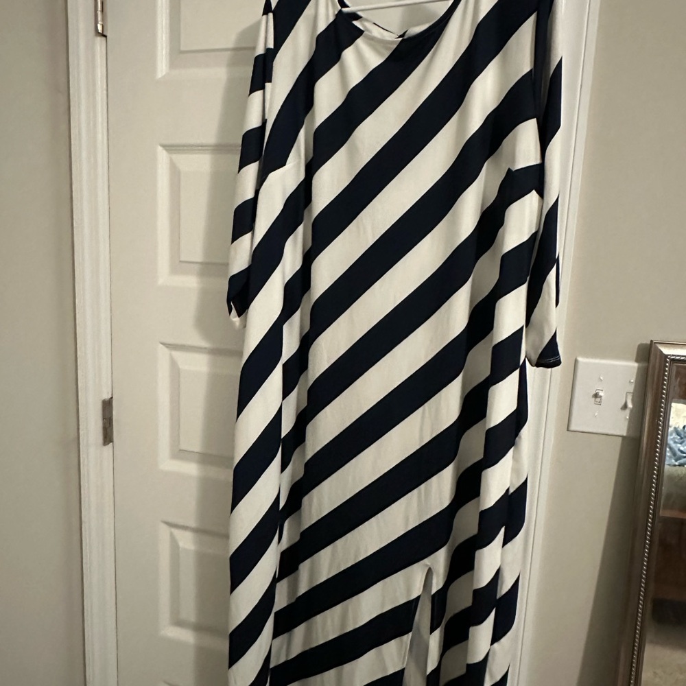 Cato Asymmetrical Navy and White 3/4 Sleeve Dress